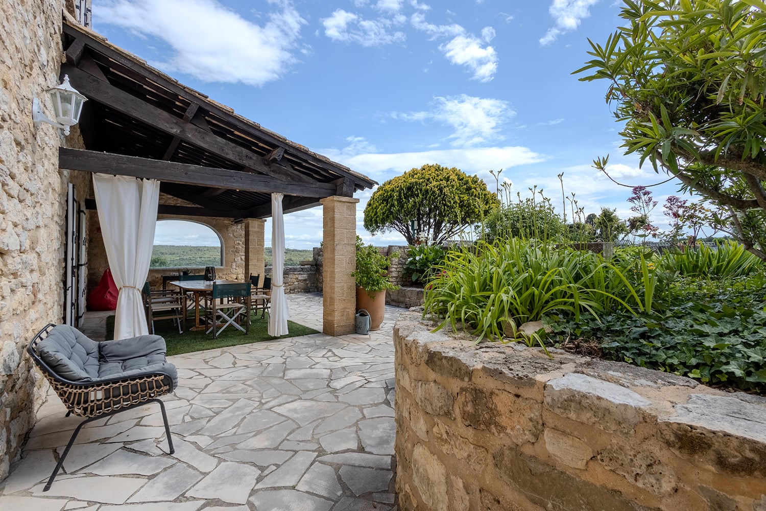 Shaded dining terrace | Holiday home in Blauzac Shaded dining terrace | Holiday home in Blauzac