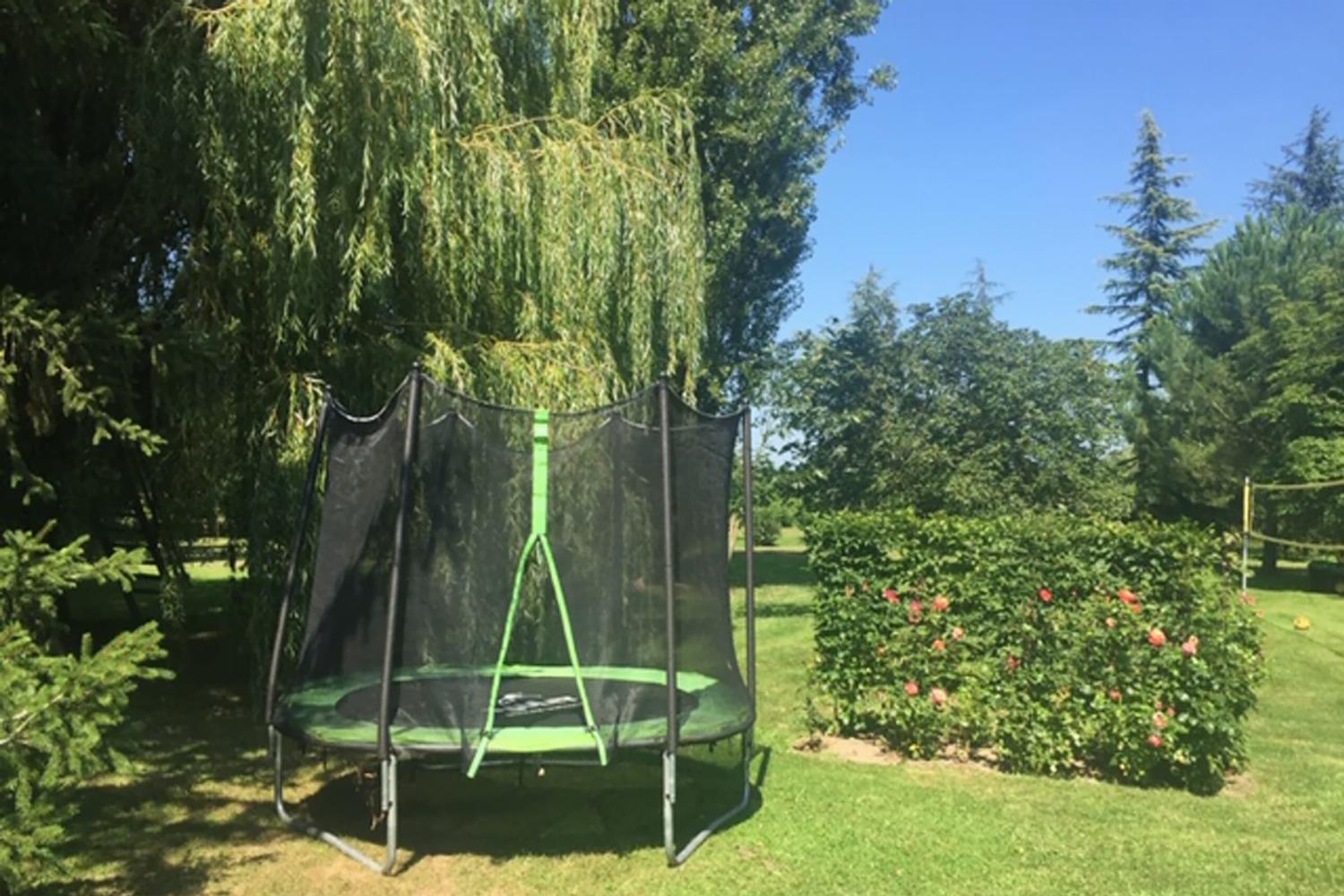 Trampoline in garden