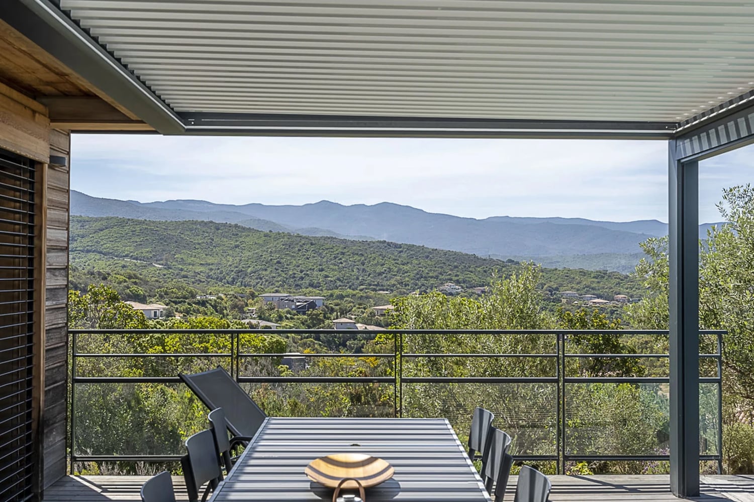 Shaded terrace with view in Corsica