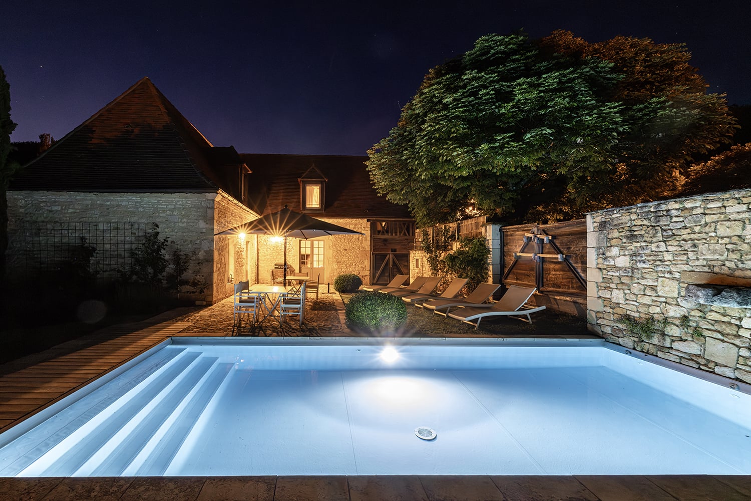 Private pool at night