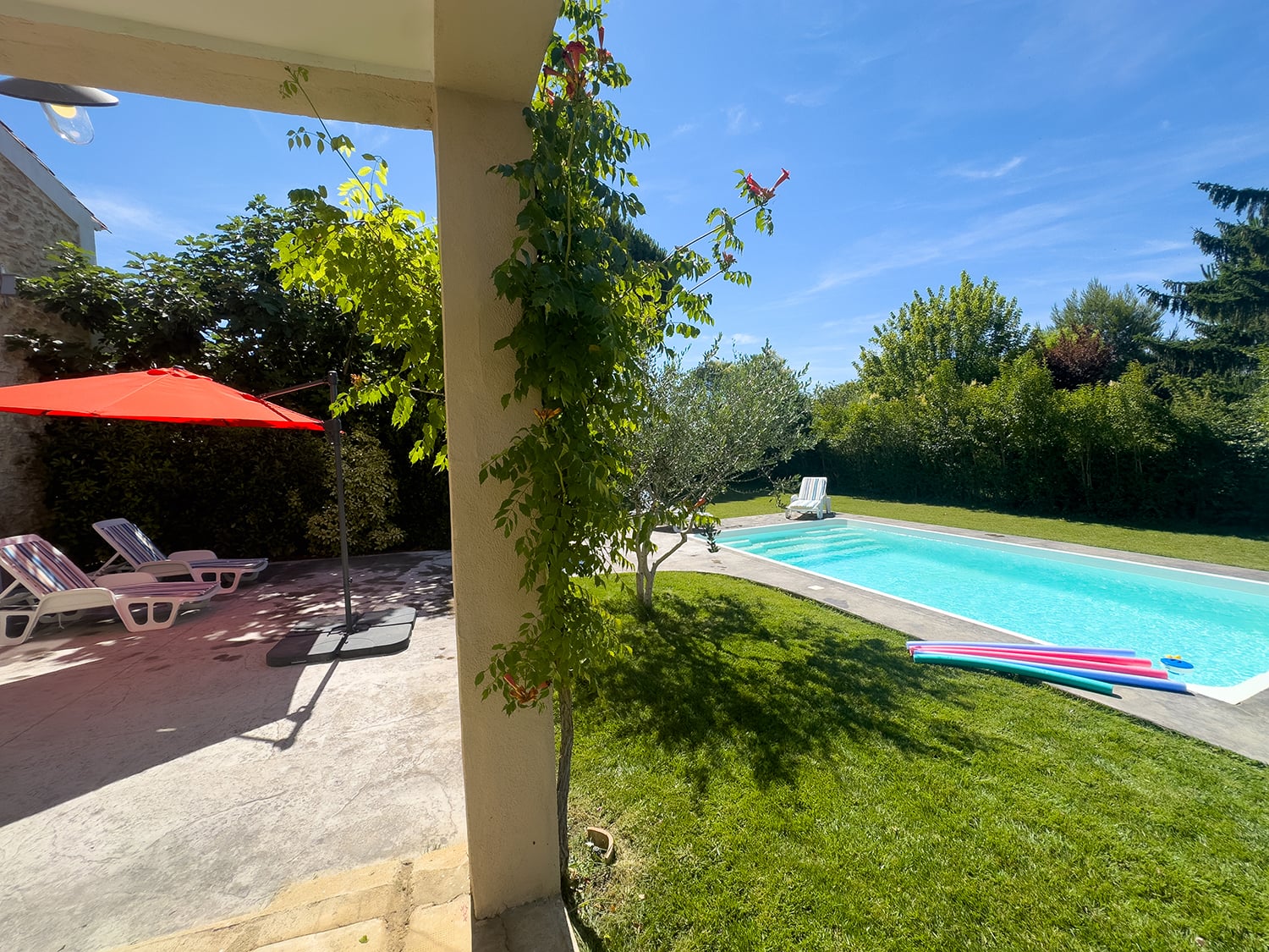 Private pool with lawned garden