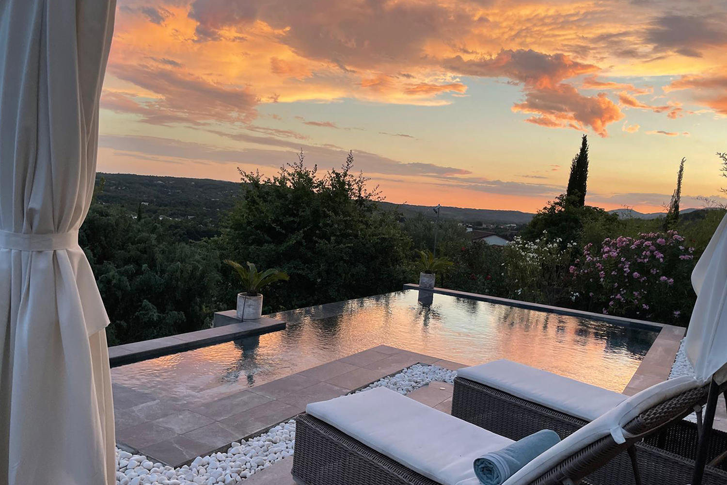 Private infinity pool in the evening Private infinity pool in the evening