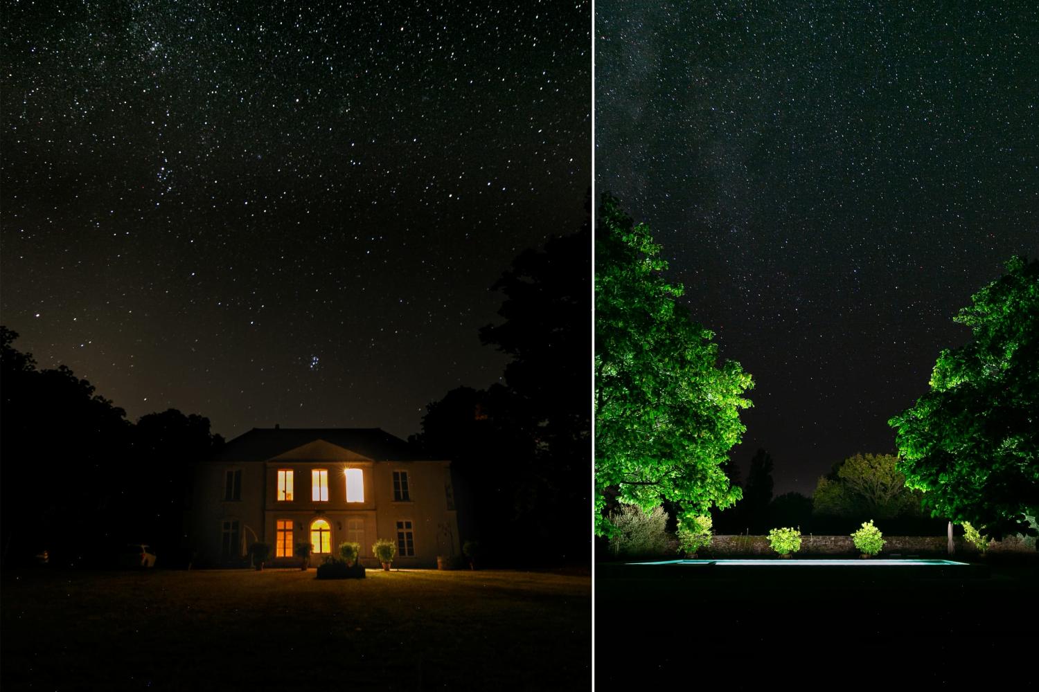 Main House and pool at night