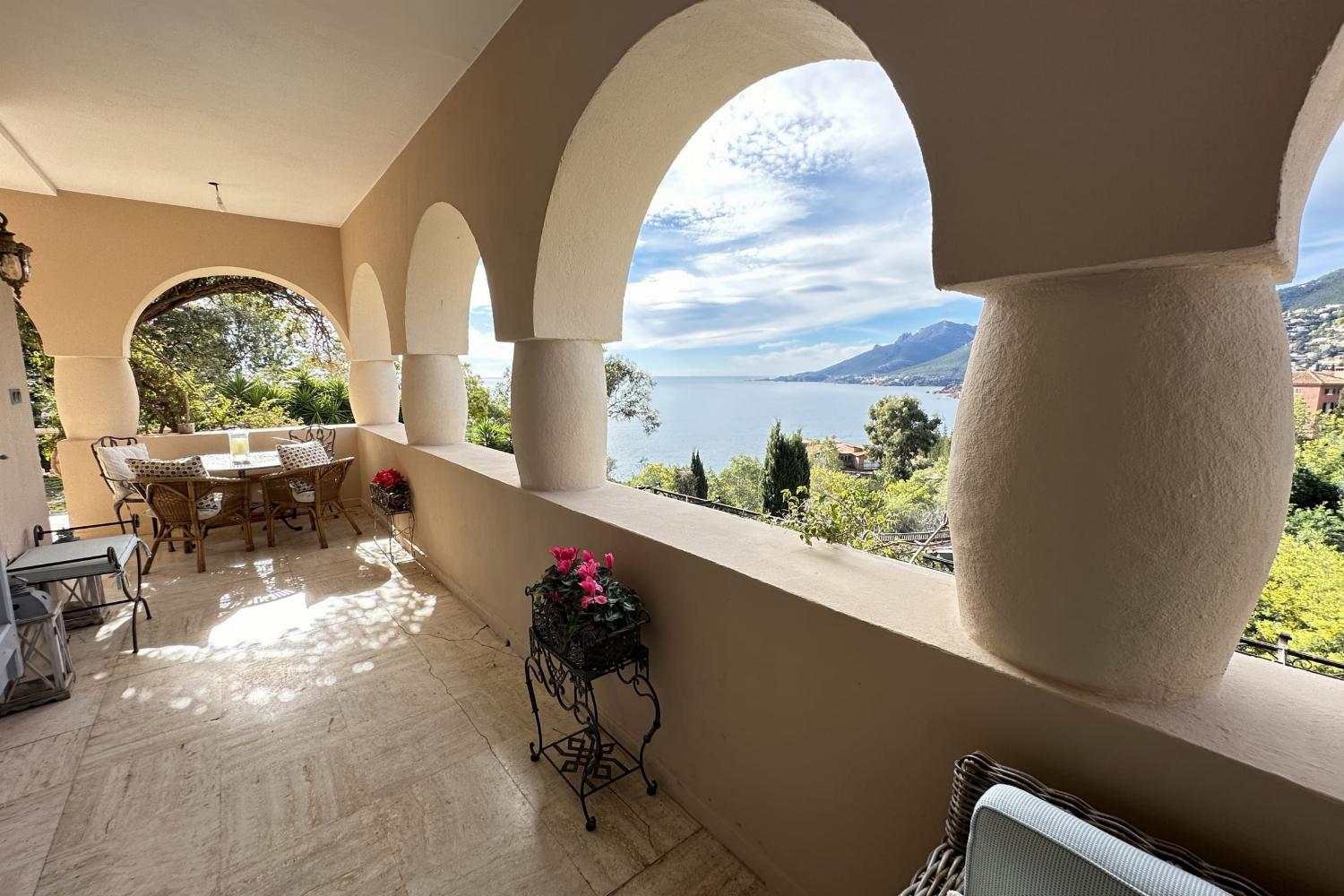 Shaded terrace with sea view