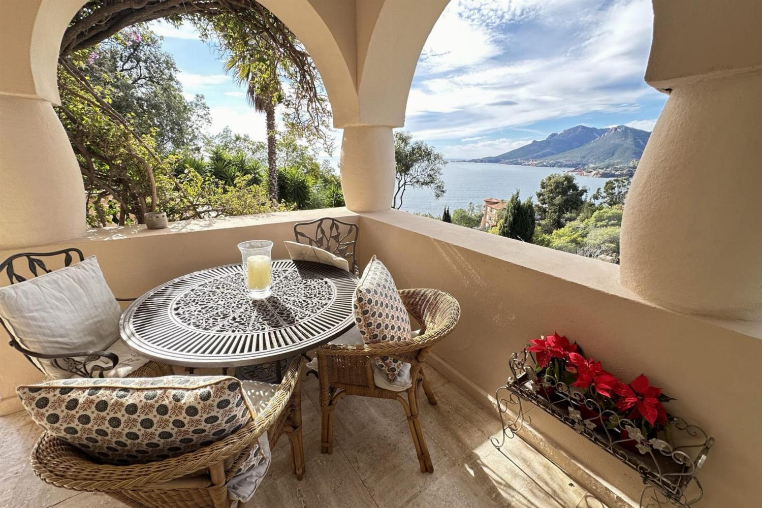 Shaded terrace with sea view