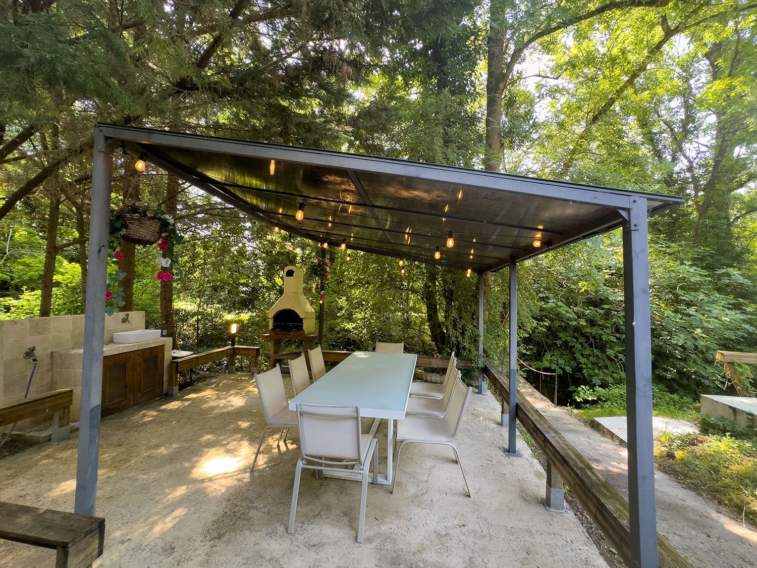 Poolside shaded dining terrace