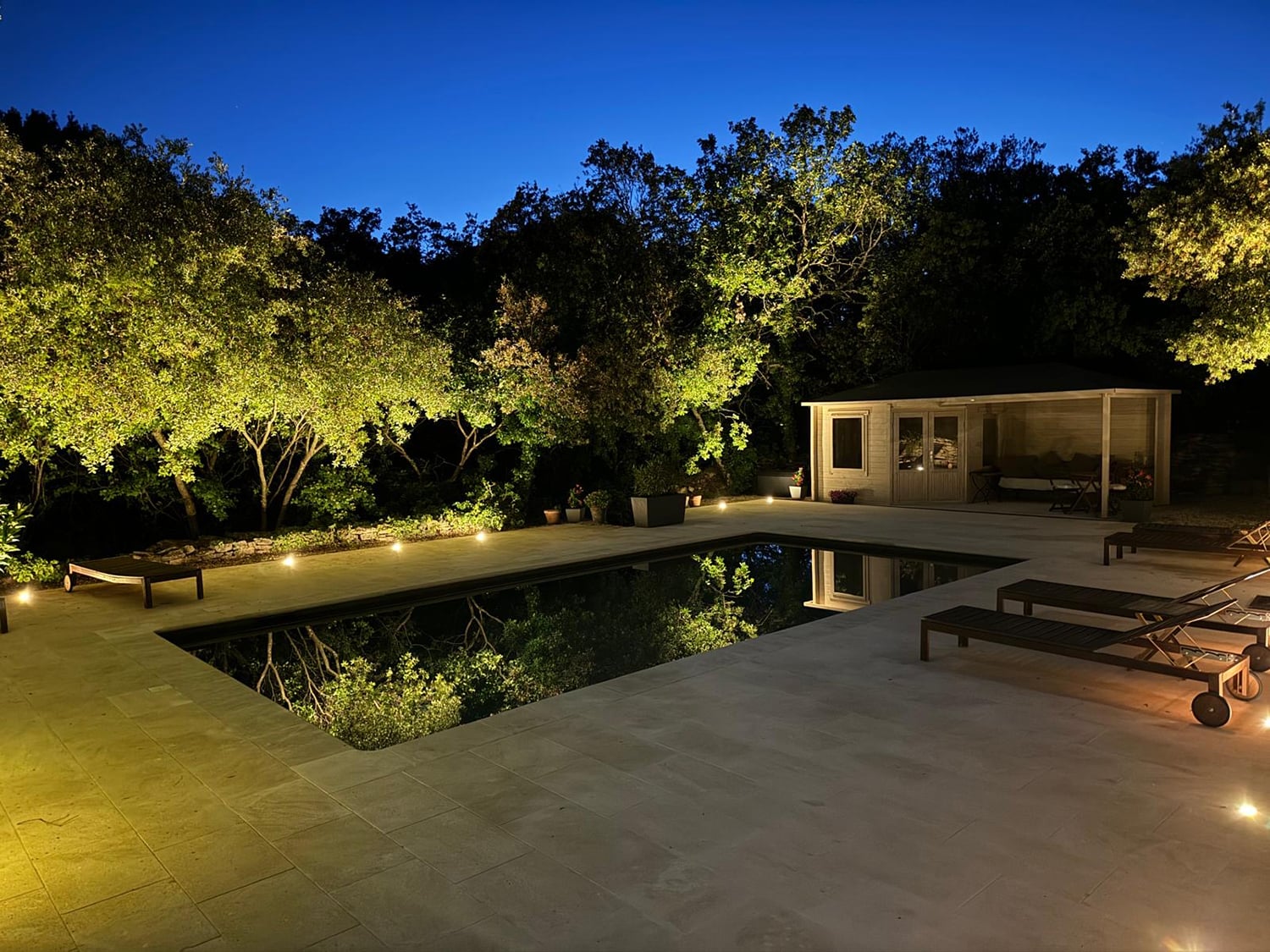 Private pool at night