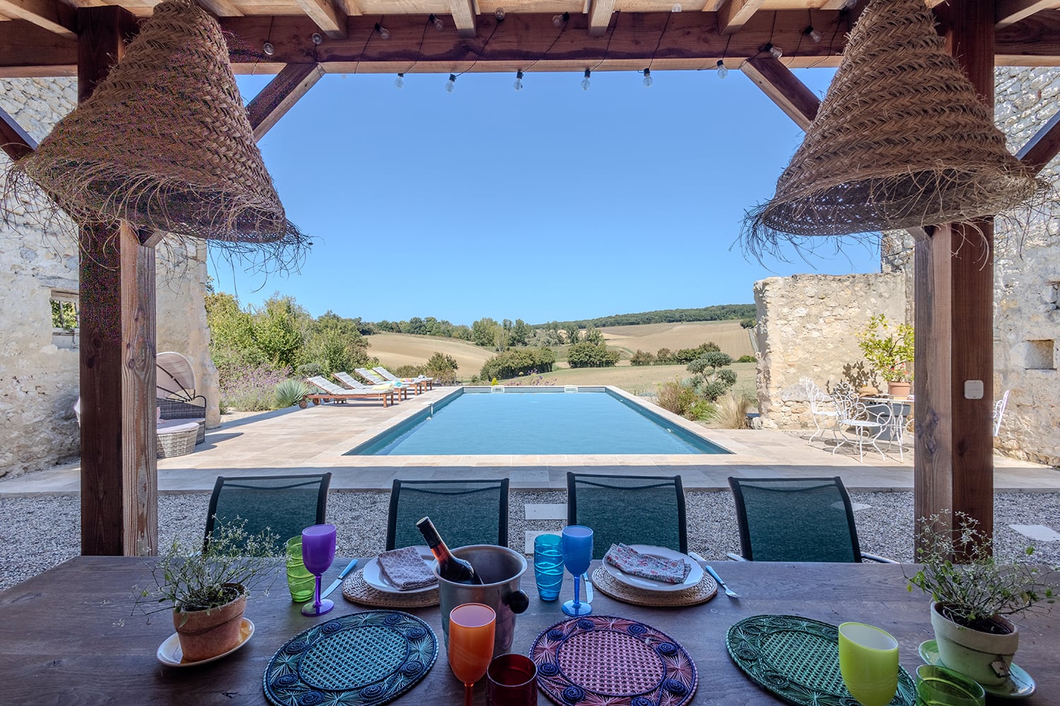 Shaded dining pool terrace