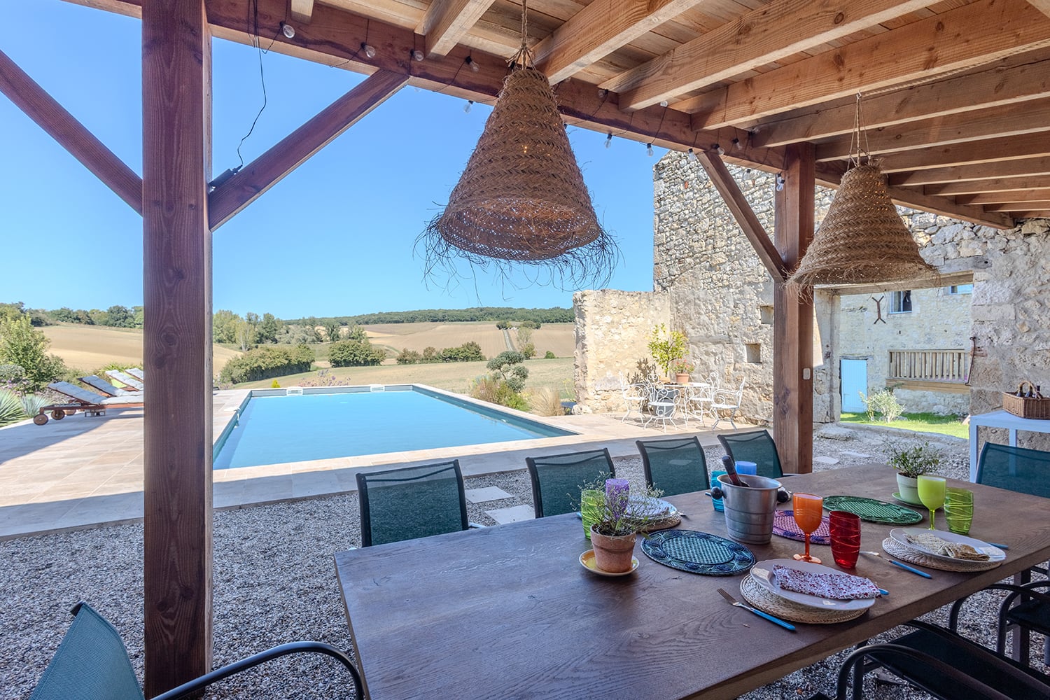 Shaded pool dining terrace