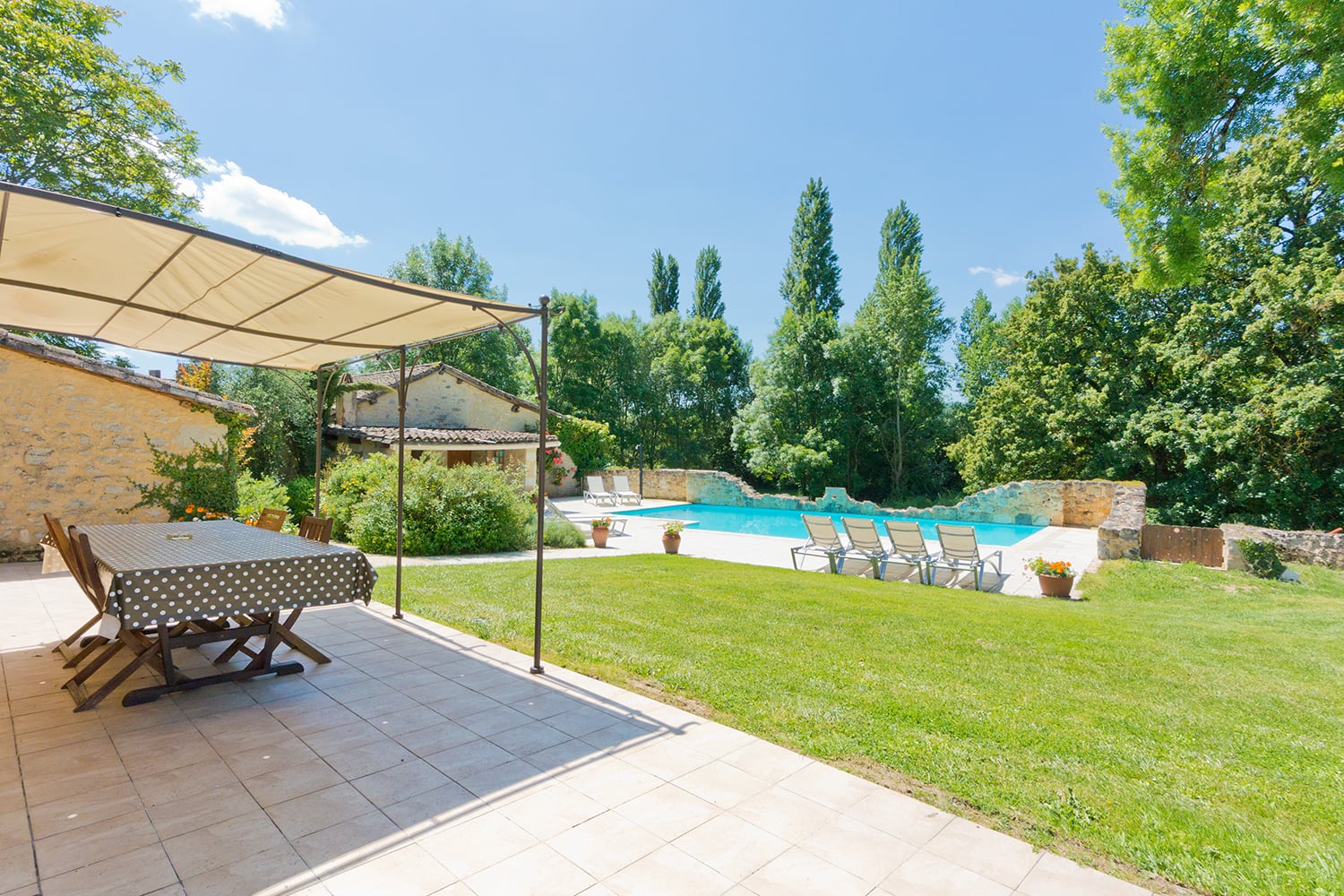 Lawned garden with shaded terrace