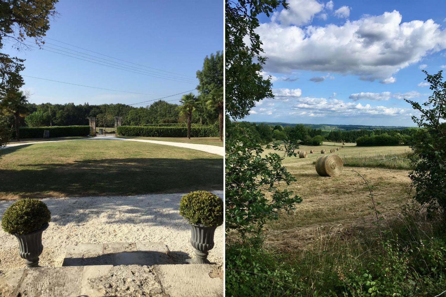 Garden in France and French countryside view