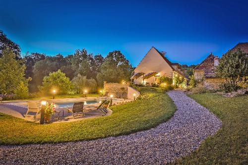 Private heated pool at night